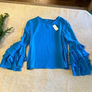 MILLY Gabby Stretch Silk Top with Ruffled Sleeves💙💙Sold Out💙New With Tags💙💙